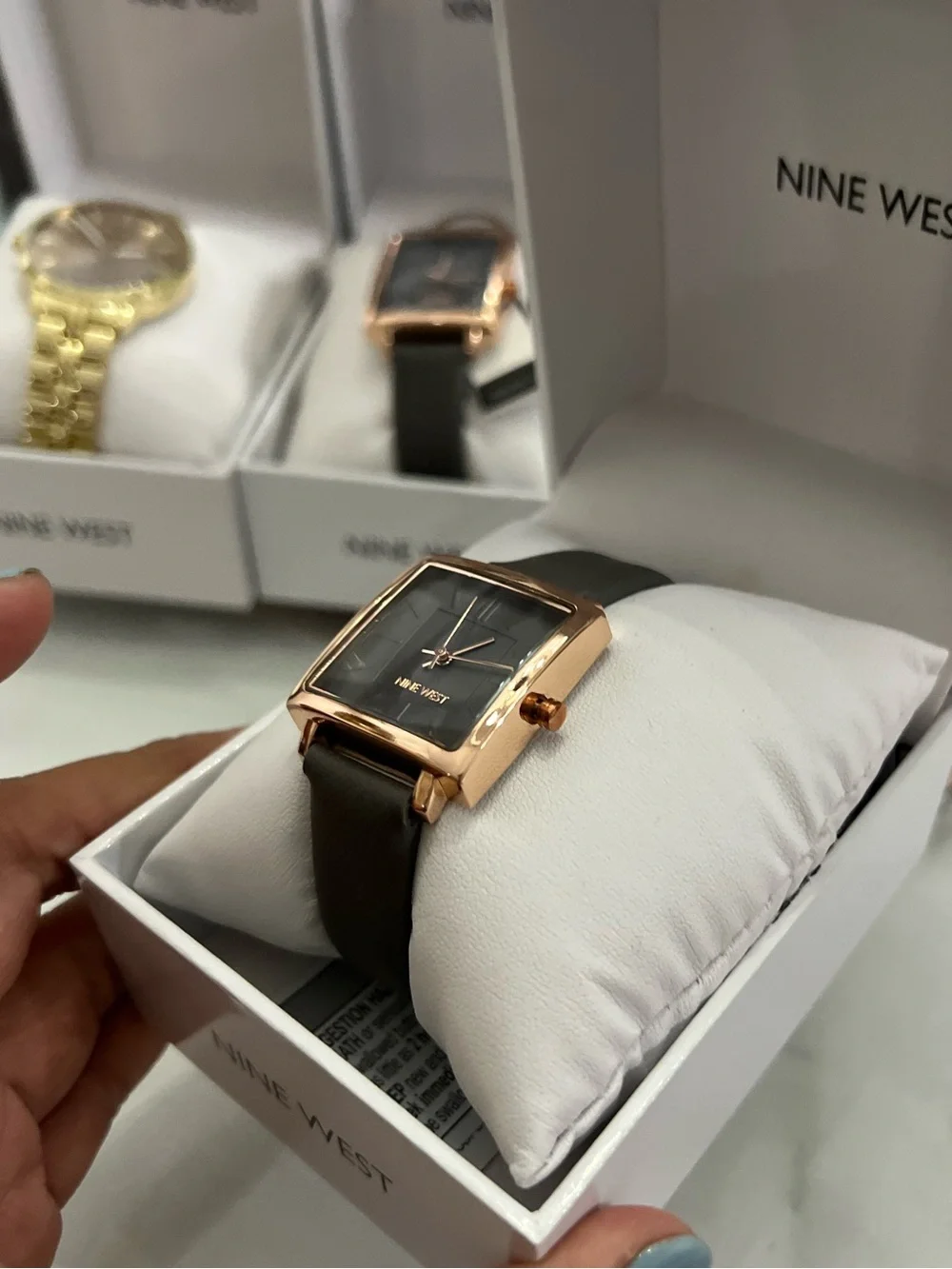 Nine West Rose Gold Case with Dark Brown Leather Strap Watch